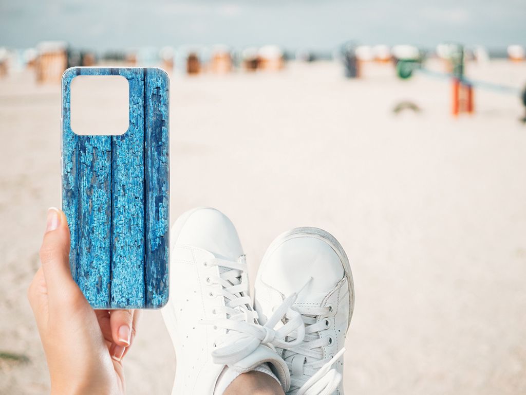 Xiaomi Redmi 10C Bumper Hoesje Wood Blue hand schoenen strand