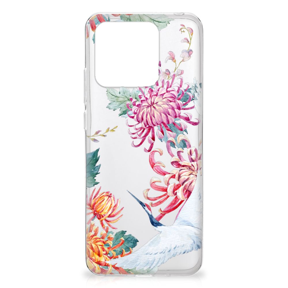 Xiaomi Redmi 10C TPU Hoesje Bird Flowers bloemen ooievaar transparant ontwerp