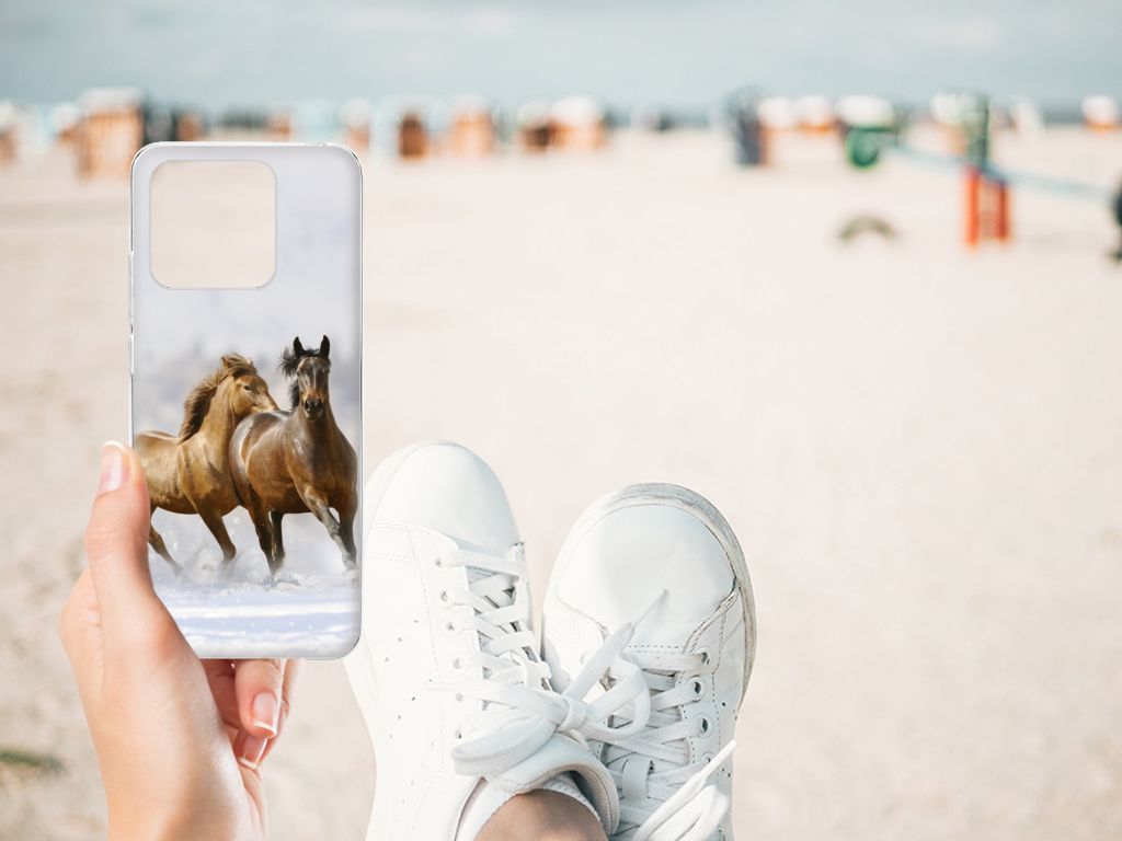 Xiaomi Redmi 10C TPU Hoesje Paarden paarden strand hand schoenen