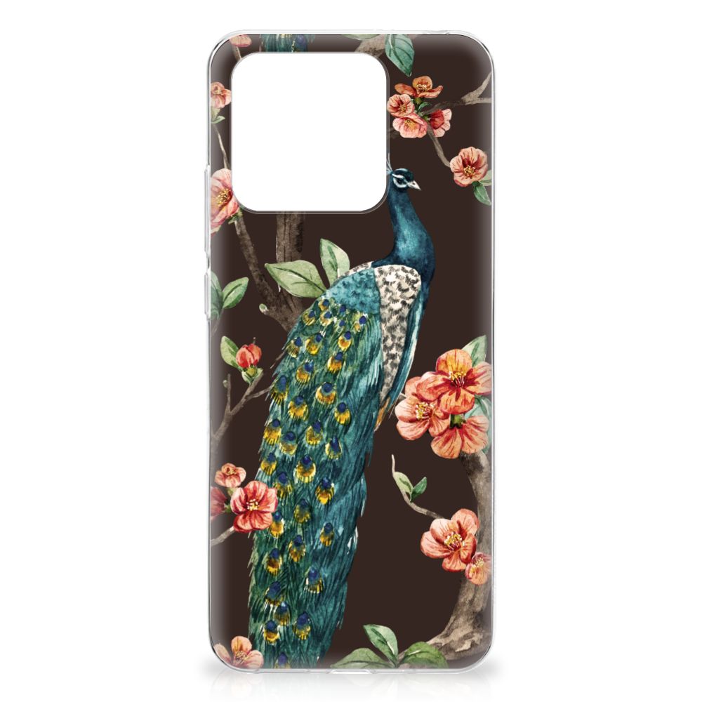 Xiaomi Redmi 10C TPU Hoesje Pauw met Bloemen pauw bloemen design zijde