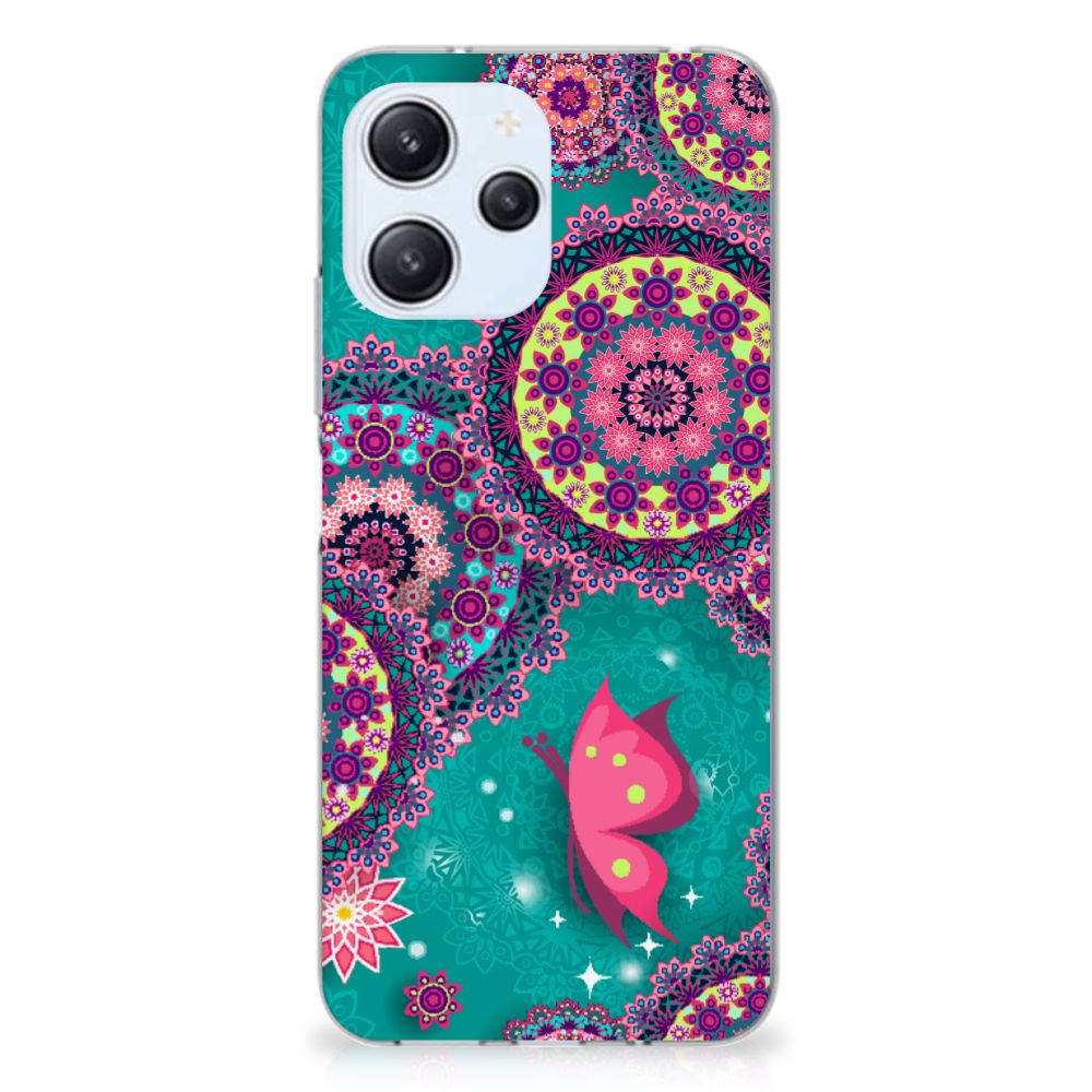Xiaomi Redmi 12 4G Hoesje maken Cirkels en Vlinders backzijdig design kleurrijke vlinders