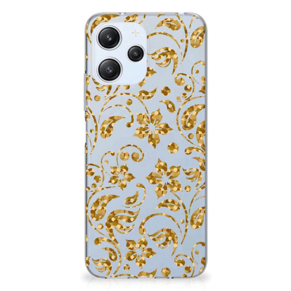 Xiaomi Redmi 12 4G TPU Case Gouden Bloemen bloemen ontwerp achterzijde