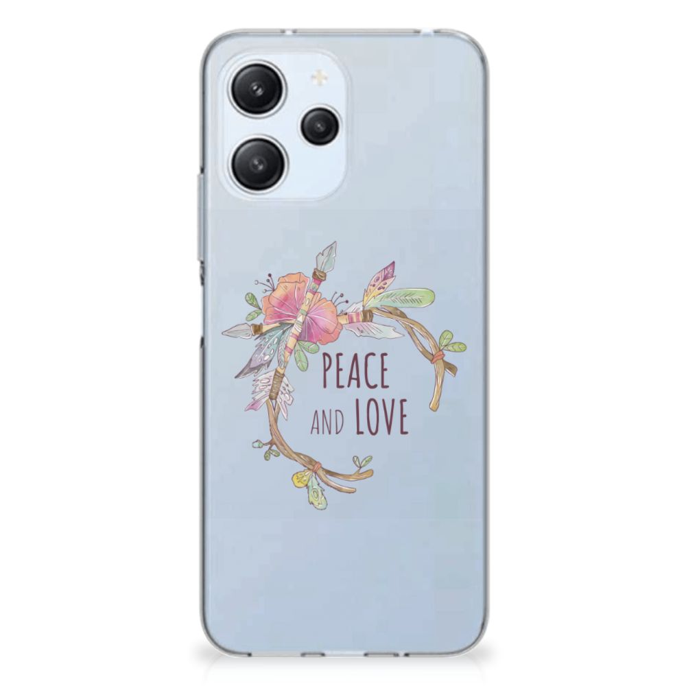 Xiaomi Redmi 12 4G Telefoonhoesje met Naam Boho Text telefoonhoesje Peace and Love