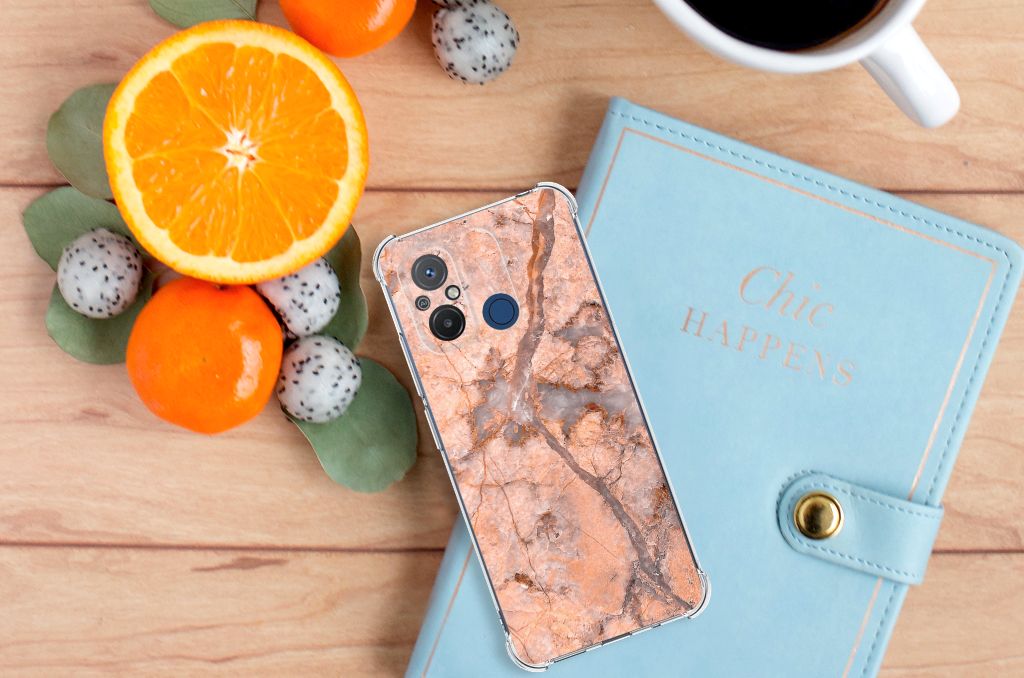 Xiaomi Redmi 12C Anti-Shock Hoesje Marmer Oranje B2C Telecom