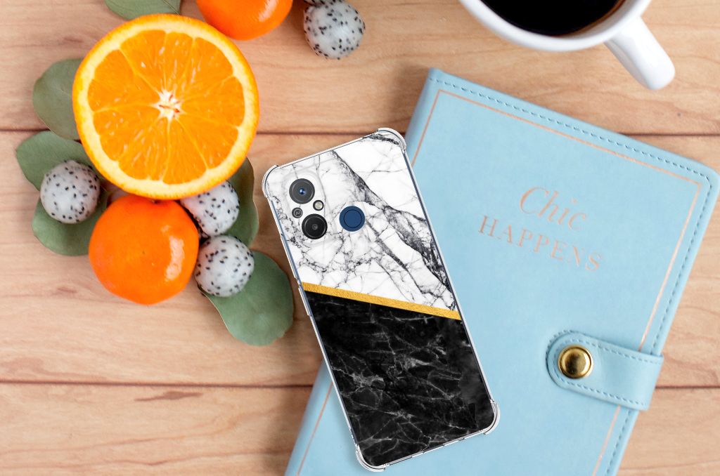 Xiaomi Redmi 12C Anti-Shock Hoesje Marmer Wit Zwart - Origineel Cadeau Man B2C Telecom