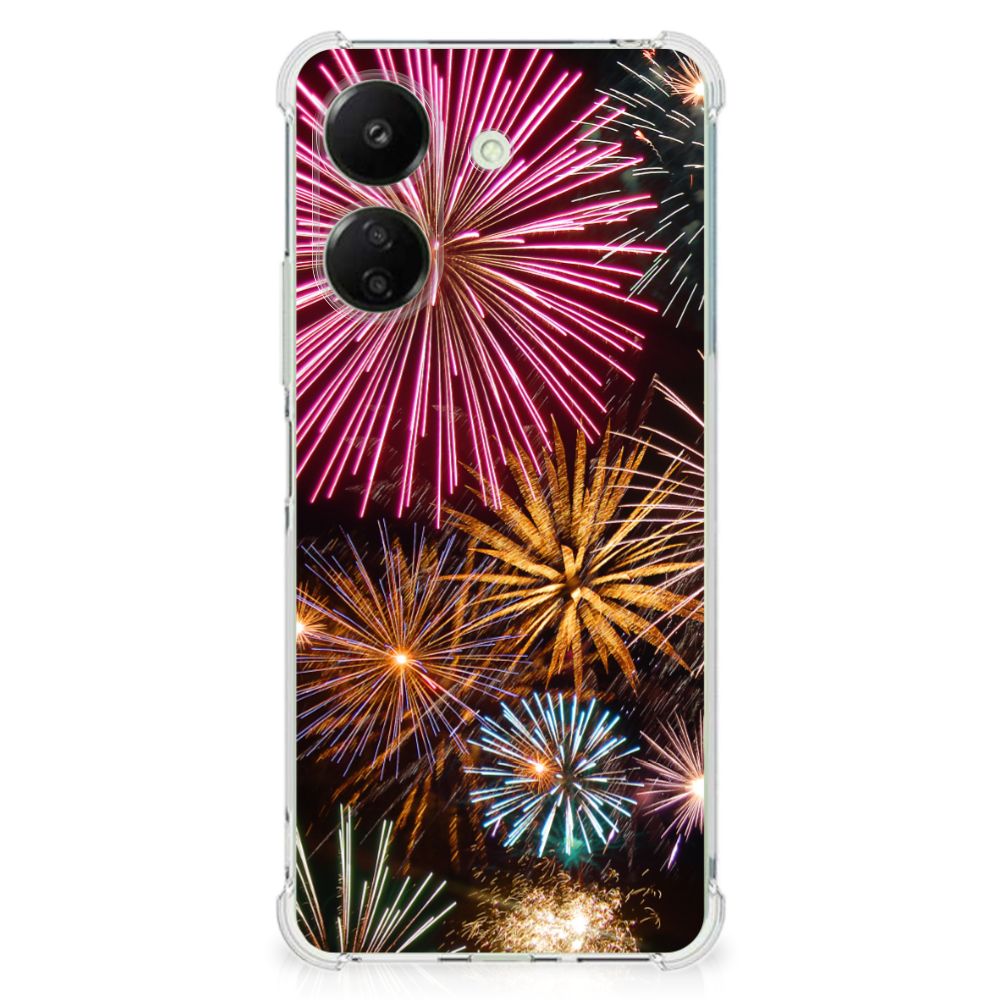 Xiaomi Redmi 13C 4G Anti Shock Bumper Case Vuurwerk met kleurrijke vuurwerkdesign voor bescherming en duurzaamheid.