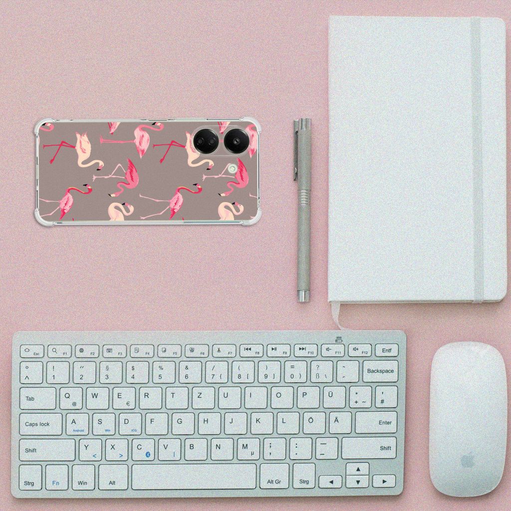 Xiaomi Redmi 13C 4G Case Anti-shock Flamingo design bovenaanzicht