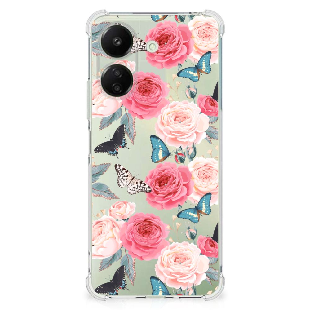 Xiaomi Redmi 13C 4G Case Butterfly Roses design achterzijde
