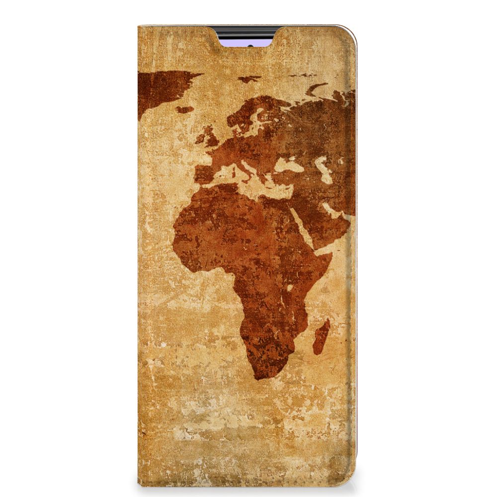 Xiaomi Redmi Note 10 Pro Book Cover Wereldkaart wereldkaart bruin voorzijde