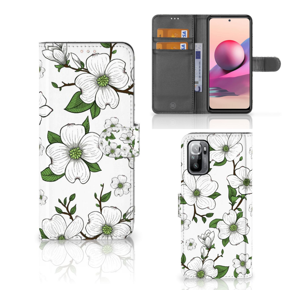 Xiaomi Redmi Note 10/10T 5G | Poco M3 Pro Hoesje Dogwood Flowers design voorkant achterkant binnenkant