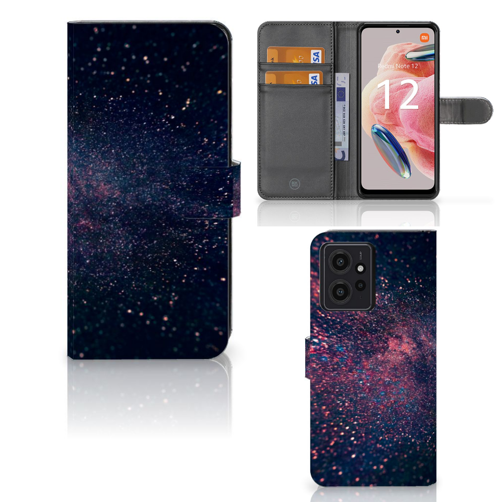 Xiaomi Redmi Note 12 4G Book Case Stars boekhoes sterren uitwendig inwendig