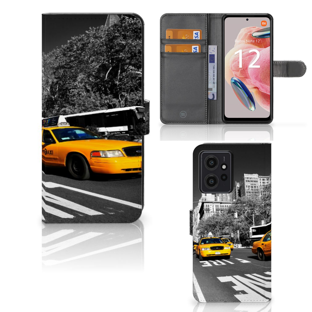 Xiaomi Redmi Note 12 4G Flip Cover New York Taxi hoesje voorzijde binnenzijde