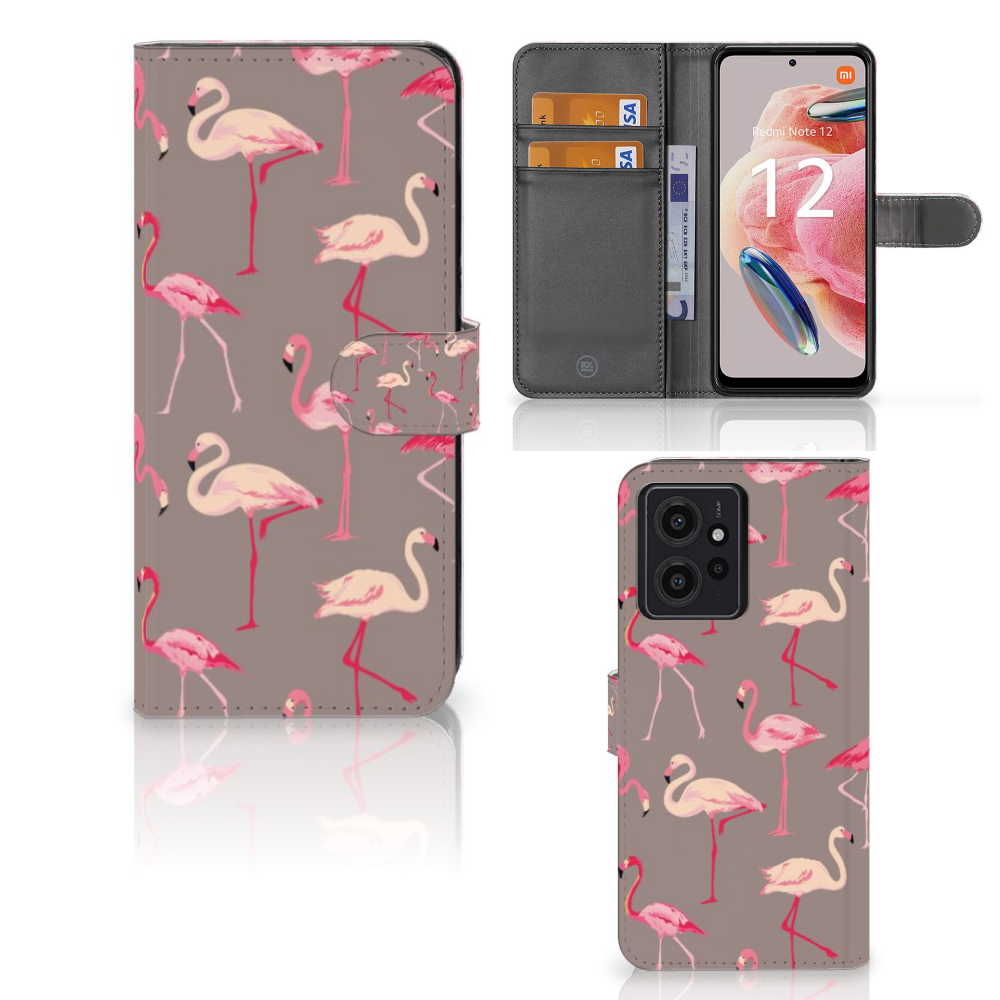 Xiaomi Redmi Note 12 4G Telefoonhoesje met Pasjes Flamingo design flamingo front