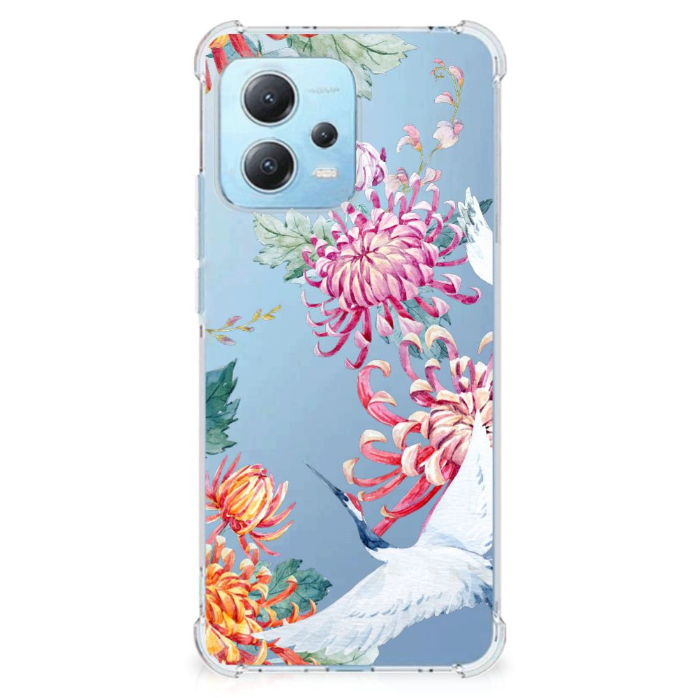 Xiaomi Redmi Note 12 5G Case Anti-shock Bird Flowers achterkant