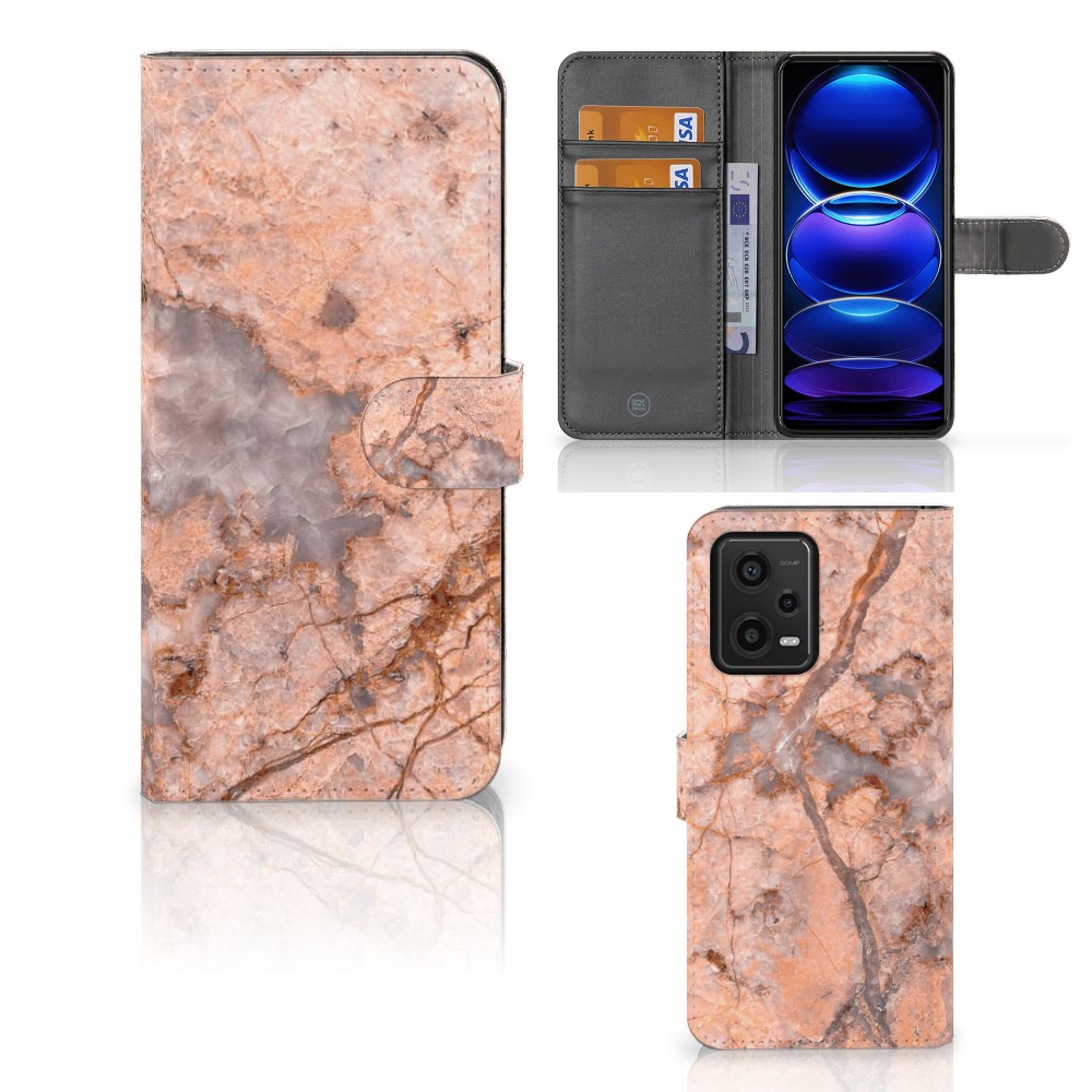 Xiaomi Redmi Note 12 5G Poco X5 Bookcase Marmer Oranje hoes oranje marmer aanzicht