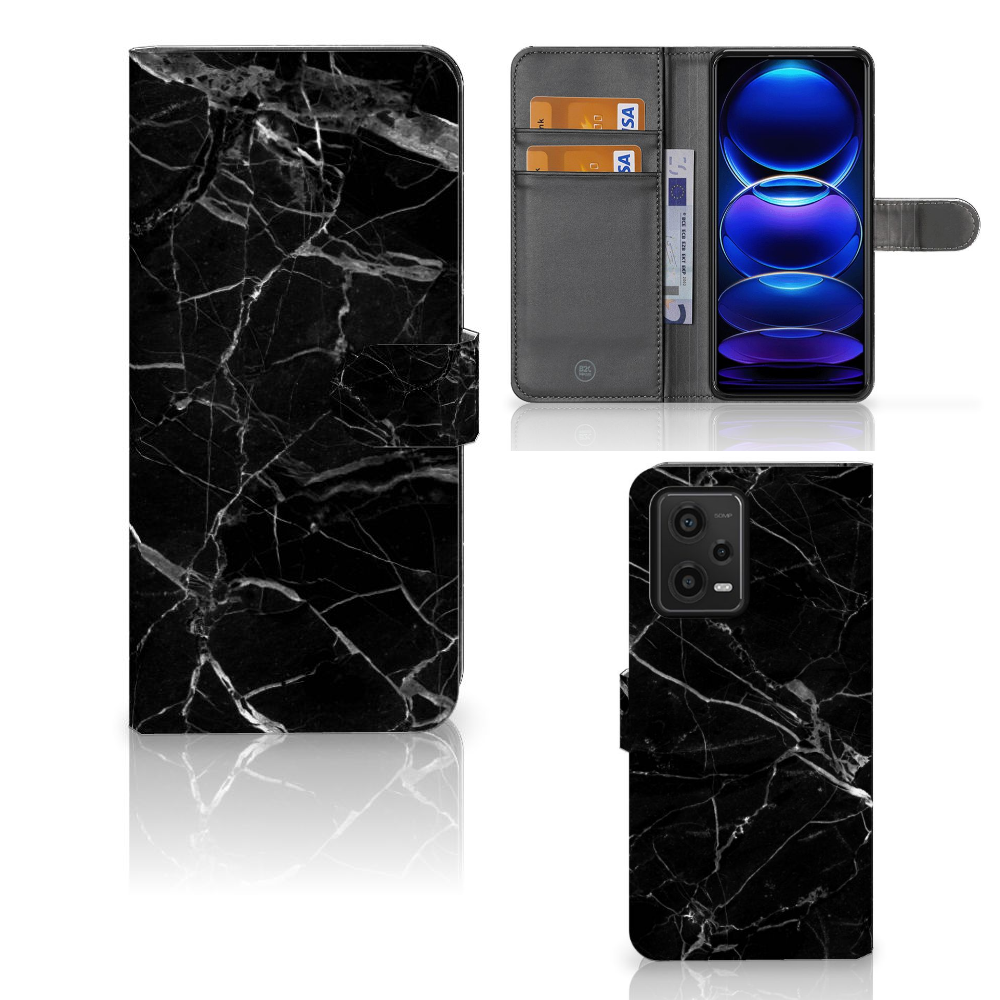 Xiaomi Redmi Note 12 5G | Poco X5 Bookcase Marmer Zwart - Origineel Cadeau Vader met artistiek zwart marmer design.