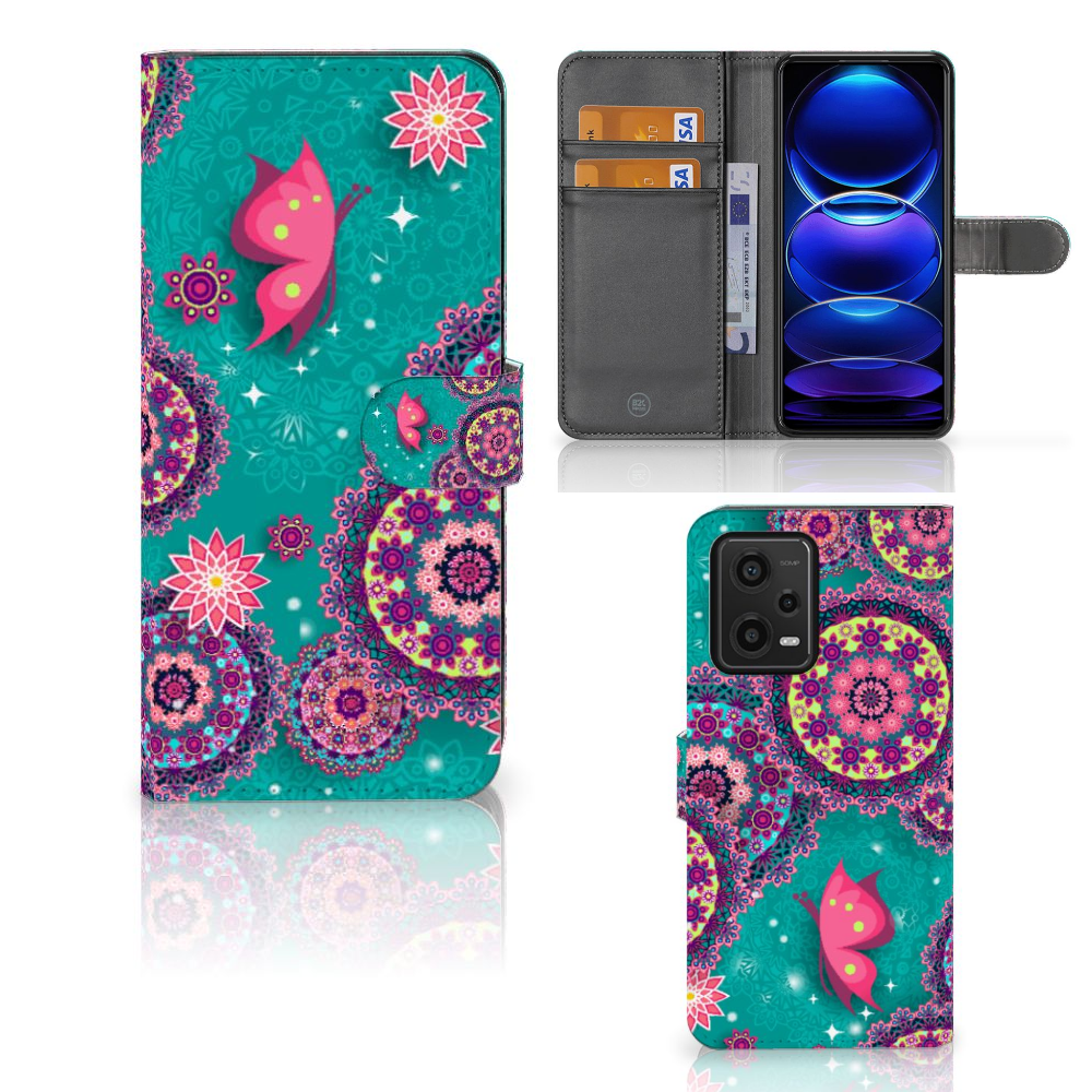 Xiaomi Redmi Note 12 5G Poco X5 Hoesje Cirkels en Vlinders bookstyle case design vlinders mandala
