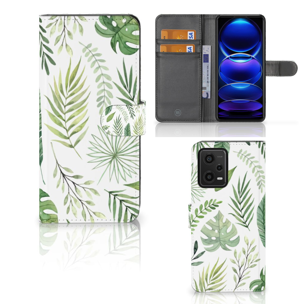 Xiaomi Redmi Note 12 5G Poco X5 Hoesje Leaves bladeren design voorkant zijkant binnenkant