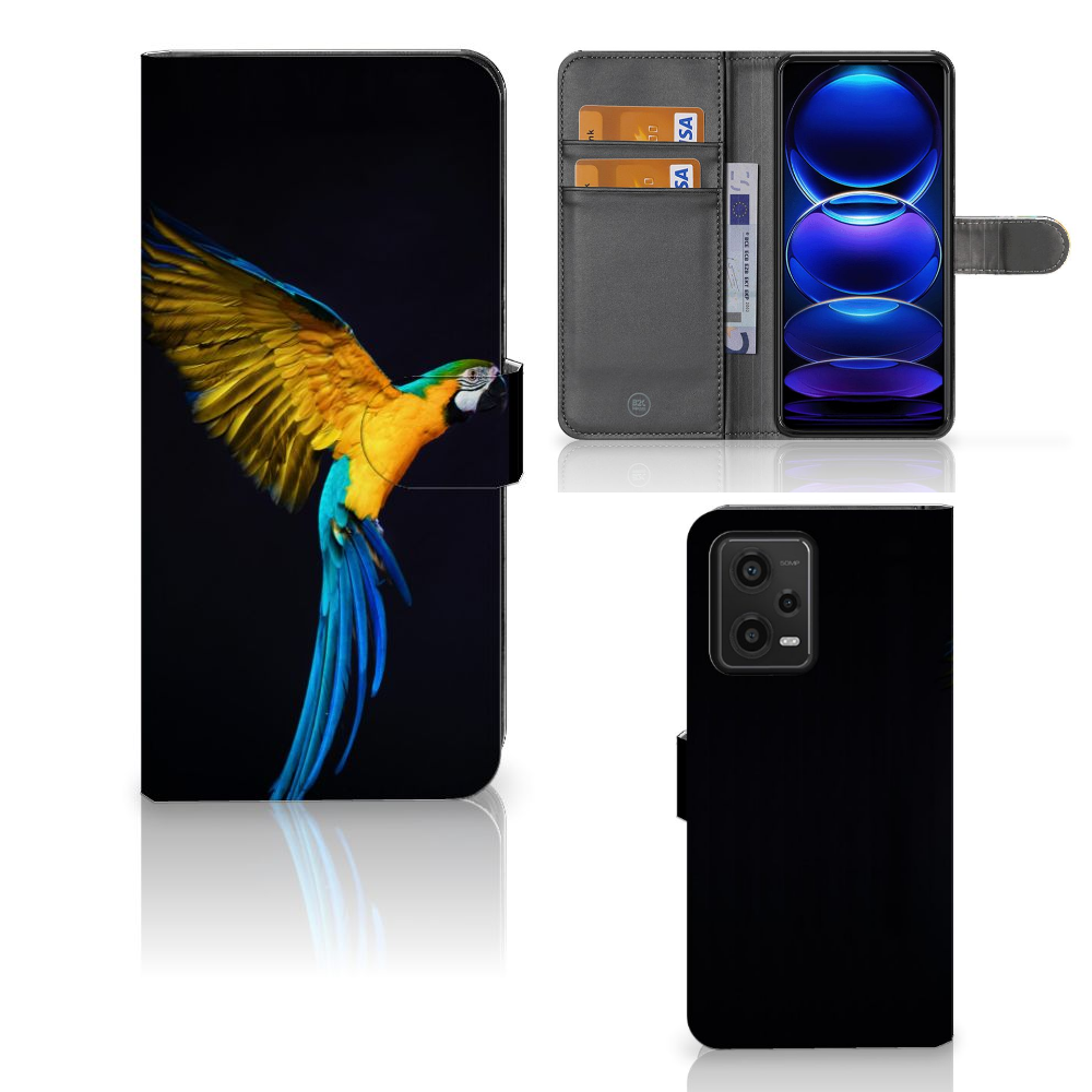 Xiaomi Redmi Note 12 5G | Poco X5 Telefoonhoesje met Pasjes Papegaai met kleurrijke papegaai en ruimte voor 3 pasjes đĻ