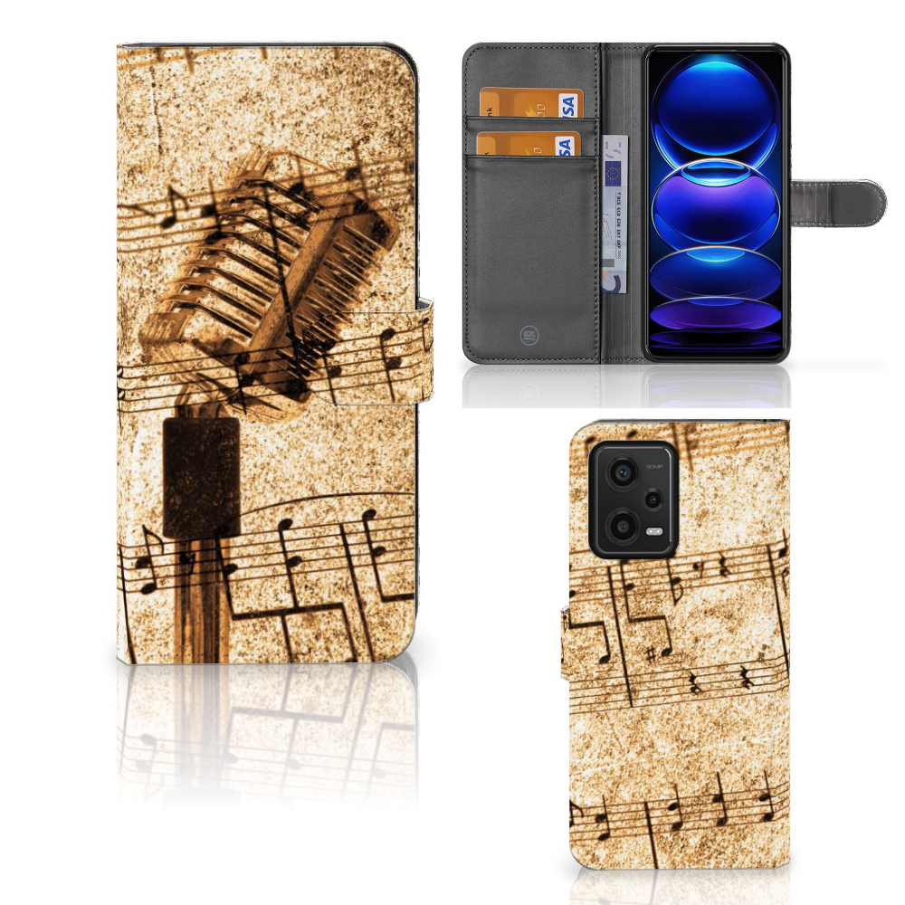 Xiaomi Redmi Note 12 5G Poco X5 Telefoonhoesje met foto Bladmuziek ontwerp voorkant achterkant