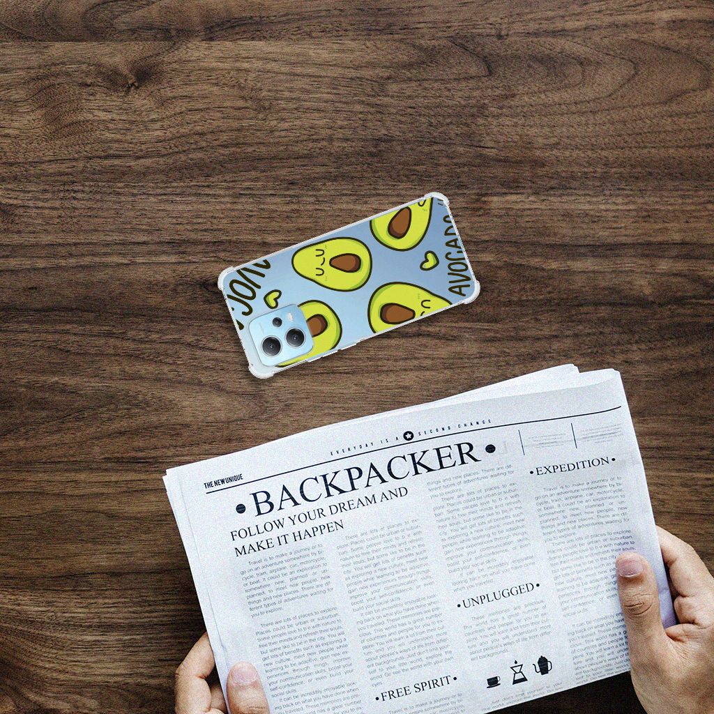 Xiaomi Redmi Note 12 5G Stevig Bumper Hoesje Avocado Singing bovenaanzicht