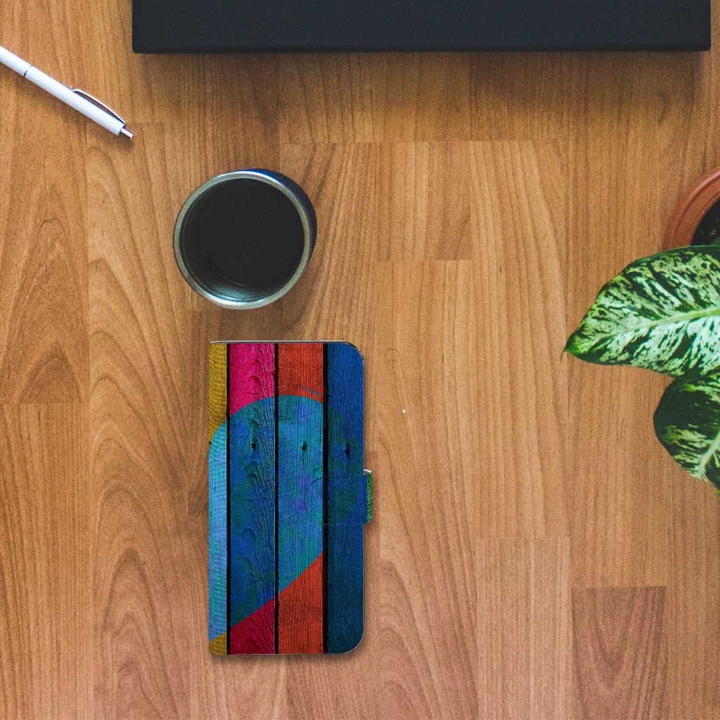 Xiaomi Redmi Note 12 Pro Plus Book Style Case Wood Heart bovenaanzicht boekhoesje houtkleurig design
