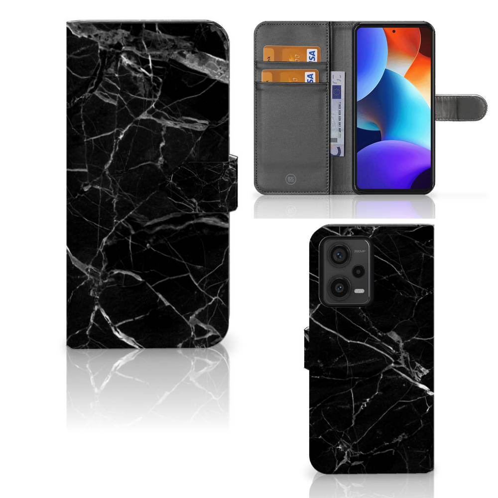 Xiaomi Redmi Note 12 Pro Plus Bookcase Marmer Zwart bookcase zwart marmer voorzijde