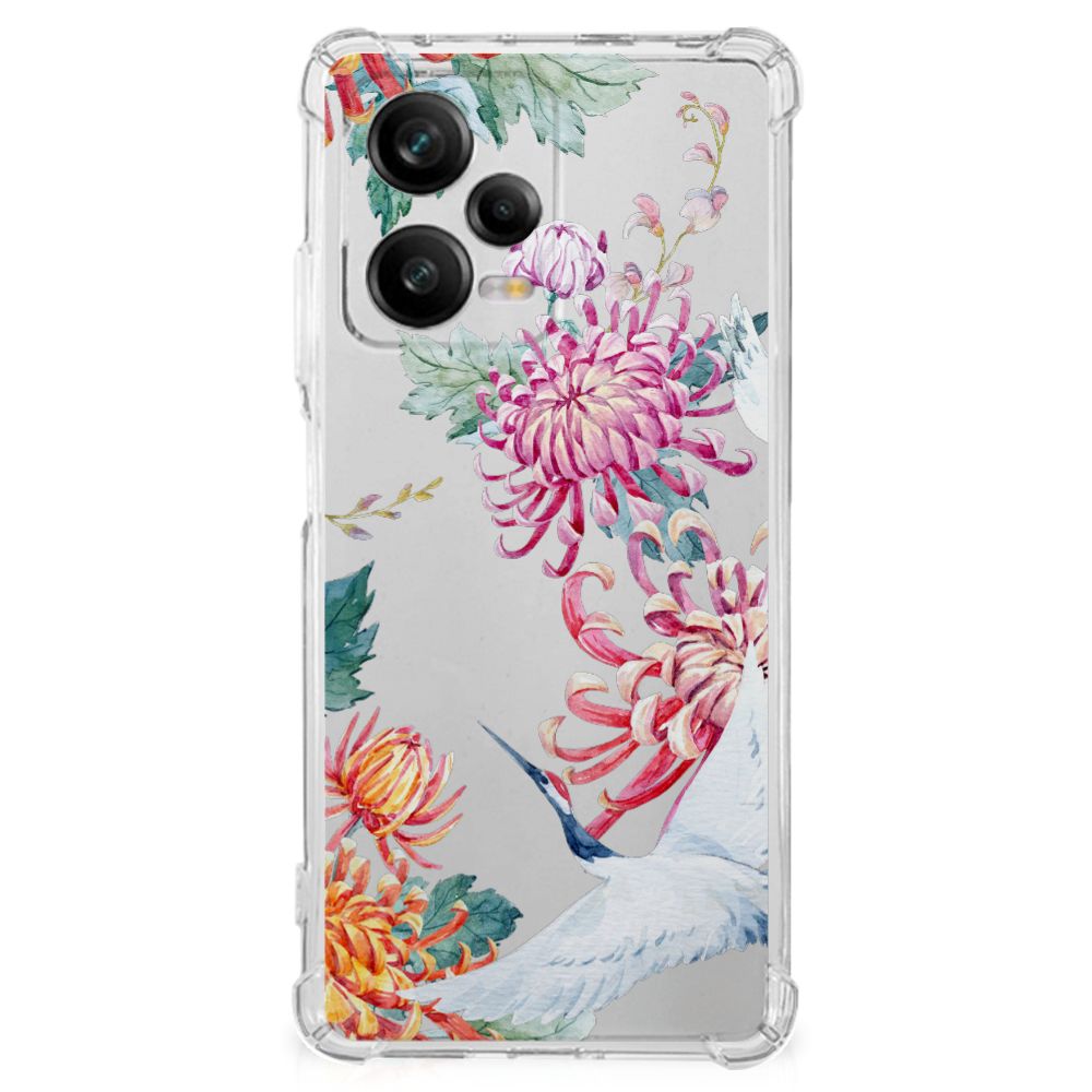 Xiaomi Redmi Note 12 Pro Plus Case Anti-shock Bird Flowers achterkant