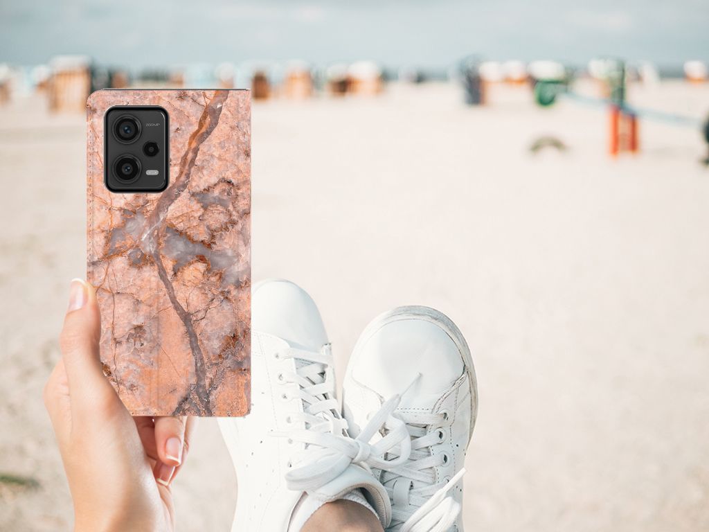 Xiaomi Redmi Note 12 Pro Plus Standcase Marmer Oranje design hoesje aanzicht