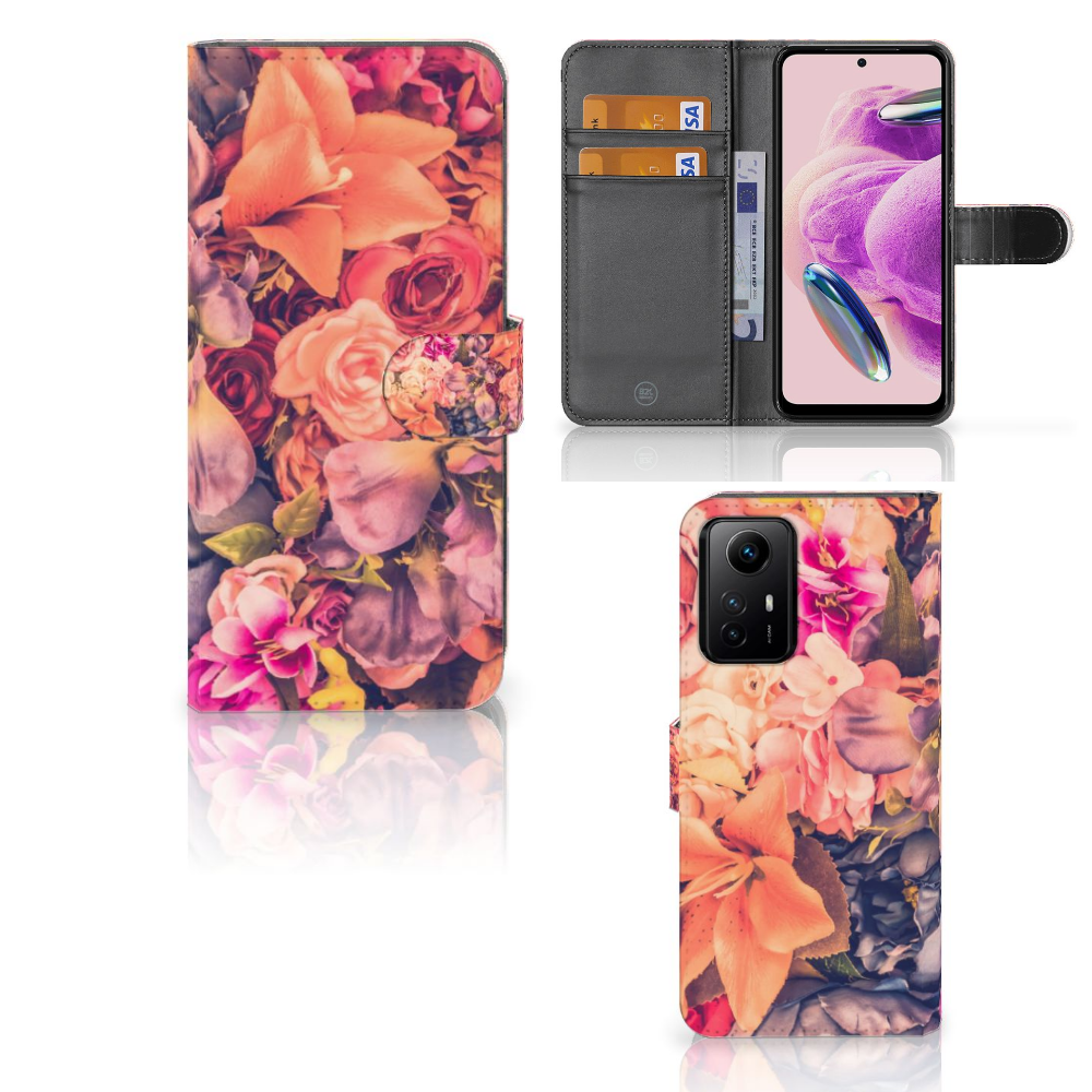 Xiaomi Redmi Note 12S Hoesje Bosje Bloemen boekhoes bloemen design vooraanzicht