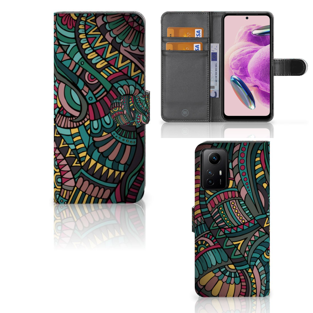 Xiaomi Redmi Note 12S Telefoon Hoesje Aztec telefoonhoesje kleurrijk design aanzicht