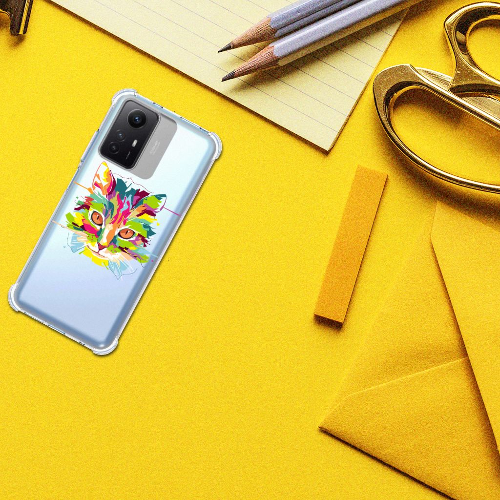 Xiaomi Redmi Note 12s Stevig Bumper Hoesje Cat Color telefoonhoesje kat design aanzicht
