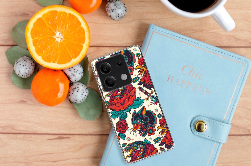 Xiaomi Redmi Note 13 4G Anti Shock Case Flowers Blue DTMP aanzicht