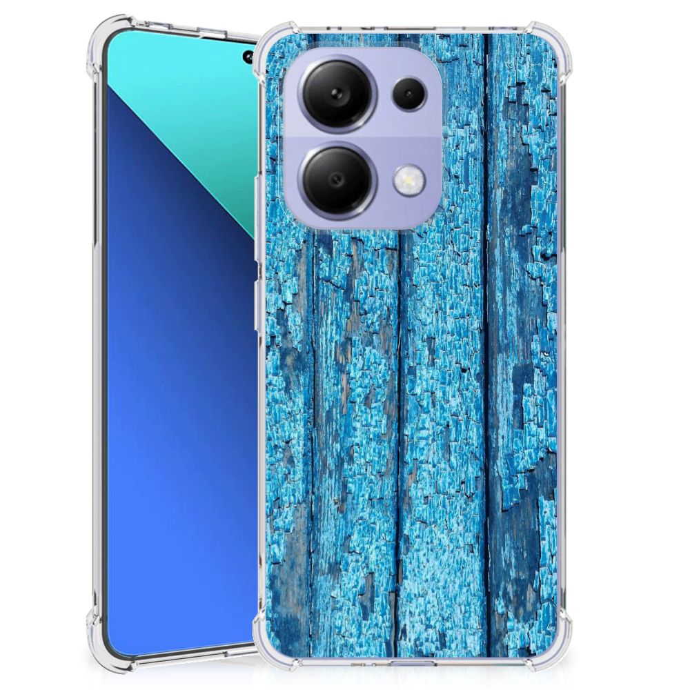 Xiaomi Redmi Note 13 4G Stevig Telefoonhoesje Wood Blue achterkant zijaanzicht