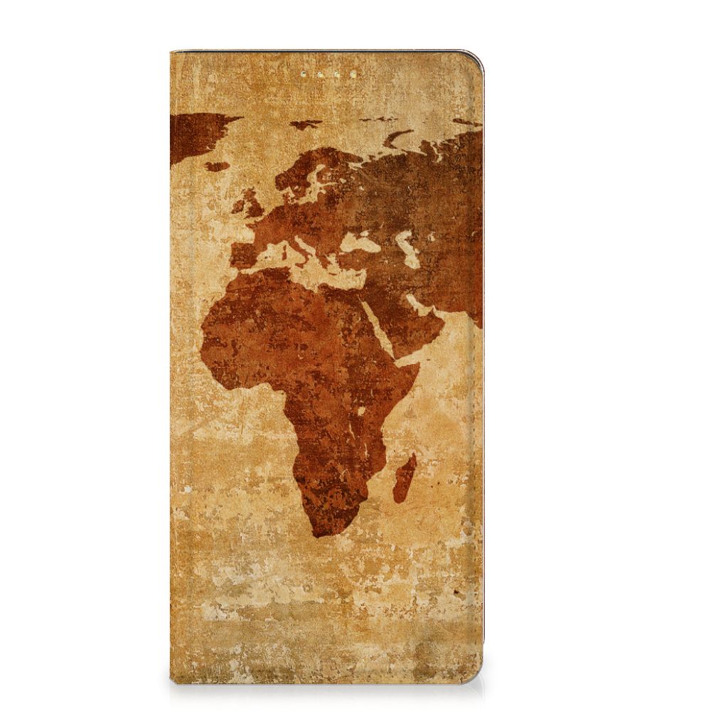 Xiaomi Redmi Note 13 5G Book Cover Wereldkaart wereldkaart bruin beige zijaanzicht