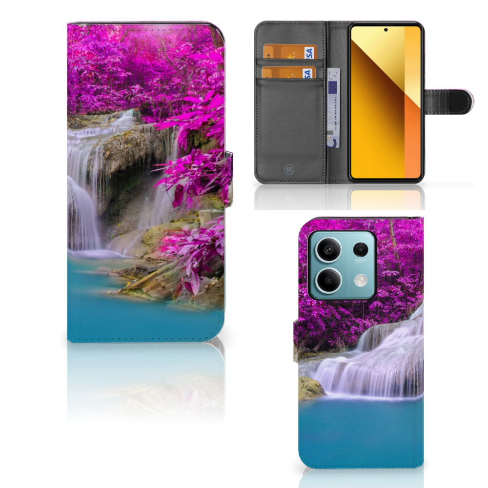 Xiaomi Redmi Note 13 5G Flip Cover Waterval design waterval paarse bomen aanzicht