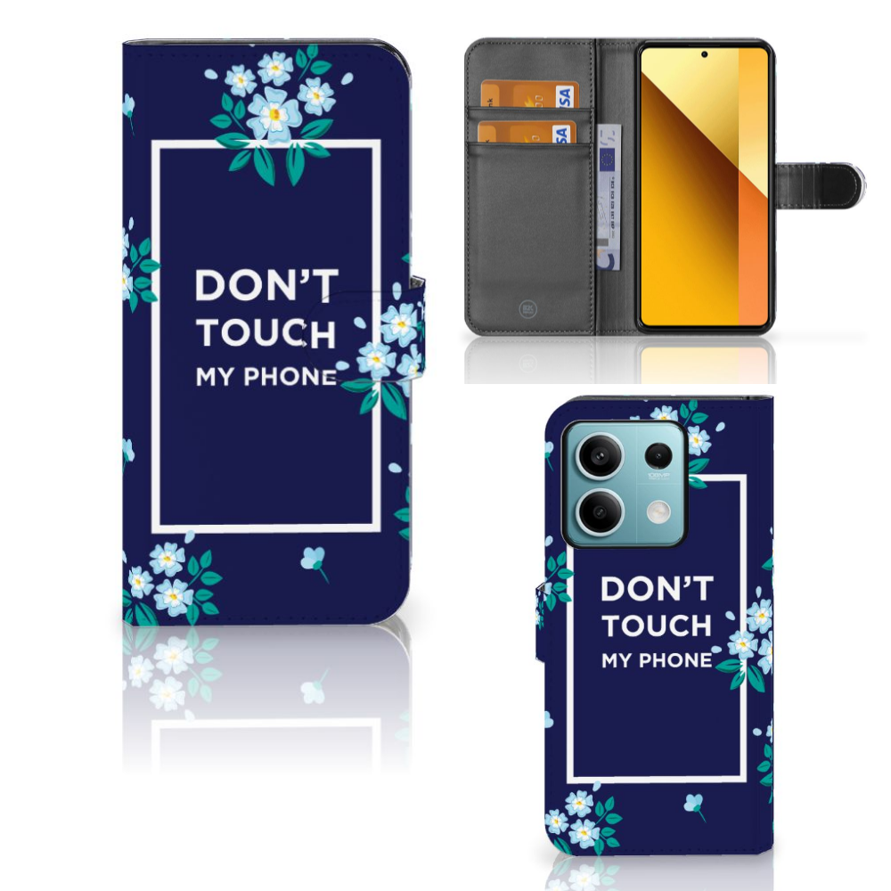 Xiaomi Redmi Note 13 5G Portemonnee Hoesje Flowers Blue DTMP design voorkant achterzijde