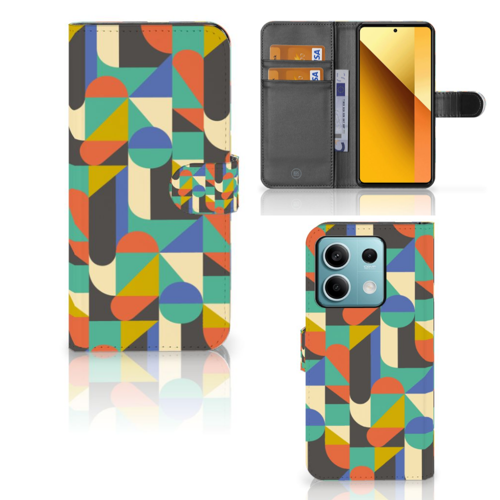 Xiaomi Redmi Note 13 5G Telefoon Hoesje Funky Retro met kleurrijk geometrisch ontwerp voor optimale bescherming.