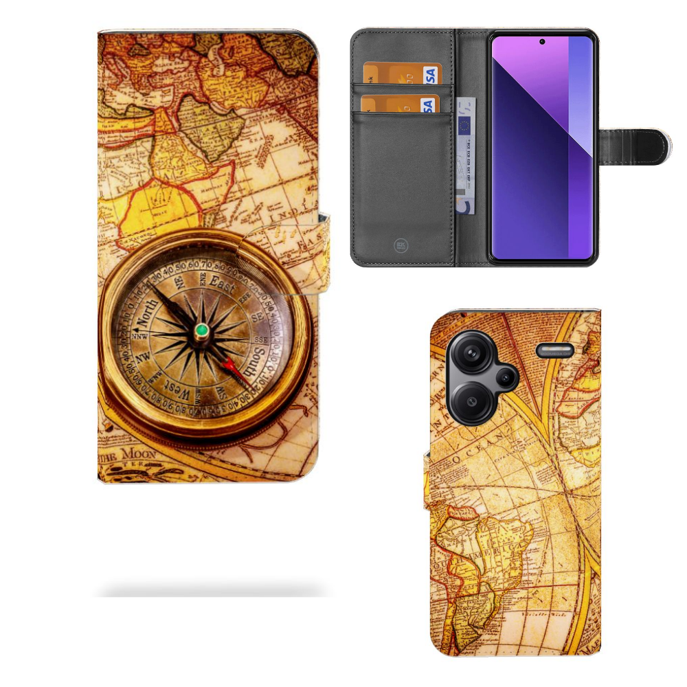 Xiaomi Redmi Note 13 Pro Plus Flip Cover Kompas design kompas aanzicht