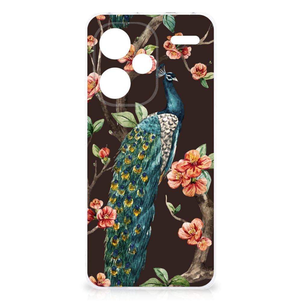 Xiaomi Redmi Note 13 Pro Plus TPU Hoesje Pauw met Bloemen design pauw bloemen voorkant