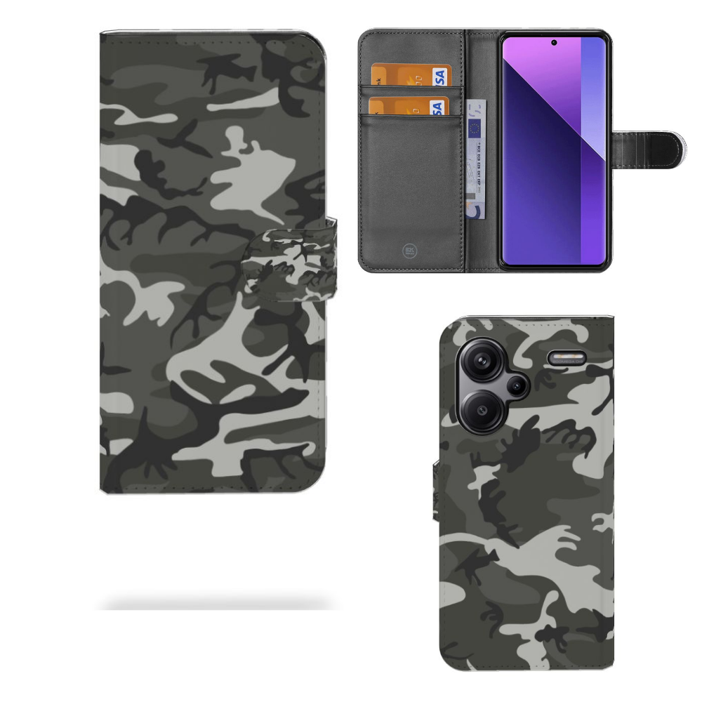 Xiaomi Redmi Note 13 Pro Plus Telefoon Hoesje Army Light camouflage design voor en achterkant