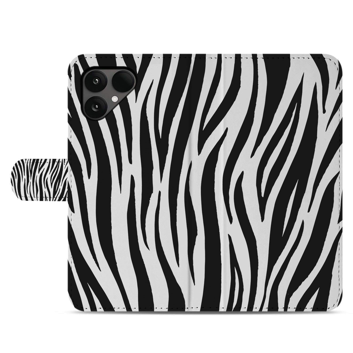 Fairphone 6 Zebra Print Portemonnee Hoesje design zwart-wit aanzicht