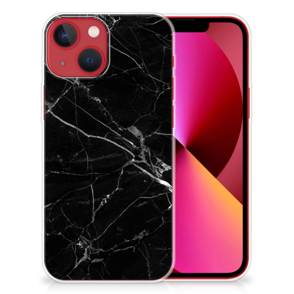Apple iPhone 13 TPU Siliconen Hoesje Marmer Zwart - Origineel Cadeau Vader