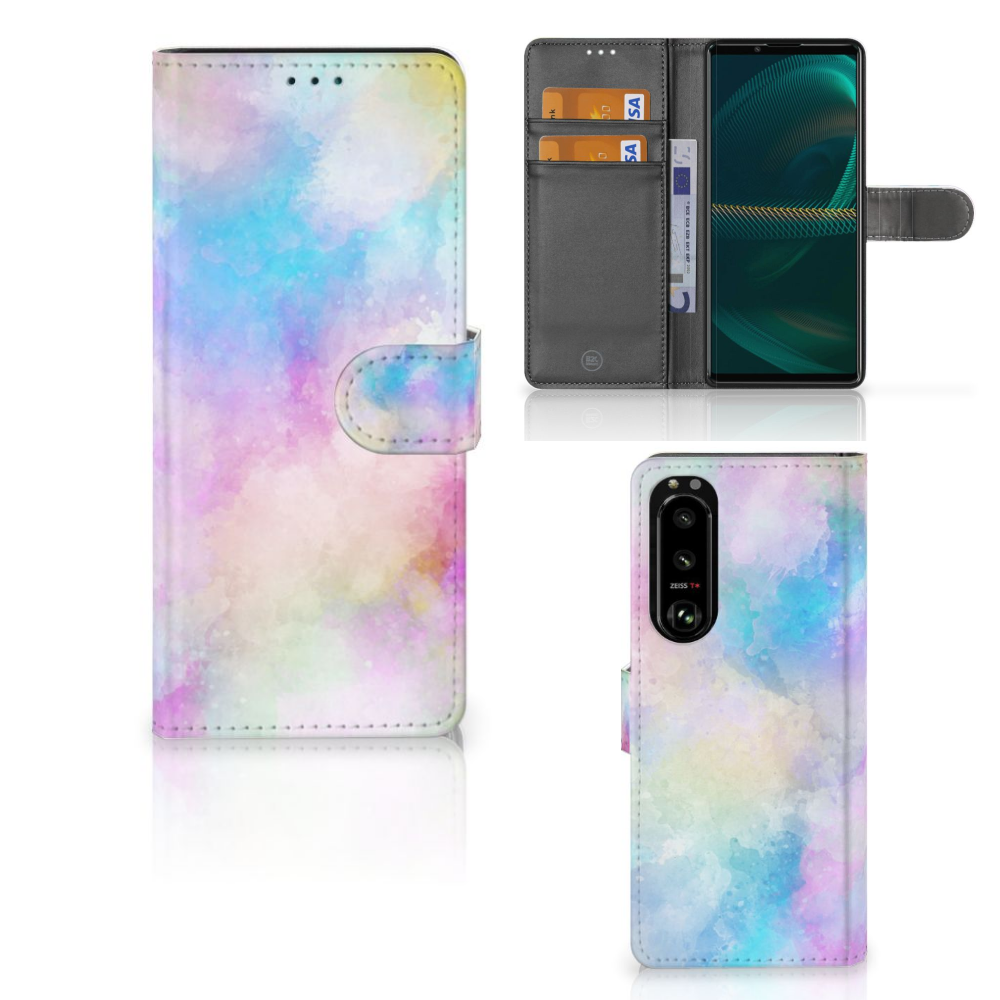 Hoesje Sony Xperia 5III Watercolor Light met pastelkleurige watercolor design en pasjeshouder.