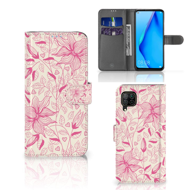 Huawei P40 Lite Hoesje Pink Flowers