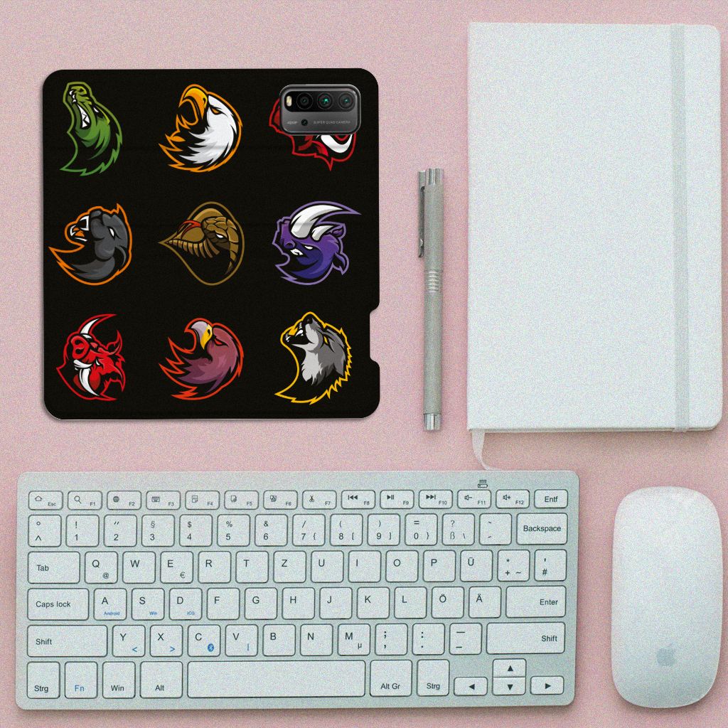 Xiaomi Poco M3 | Redmi 9T Magnet Case Cartoon with various cartoon designs on a black background