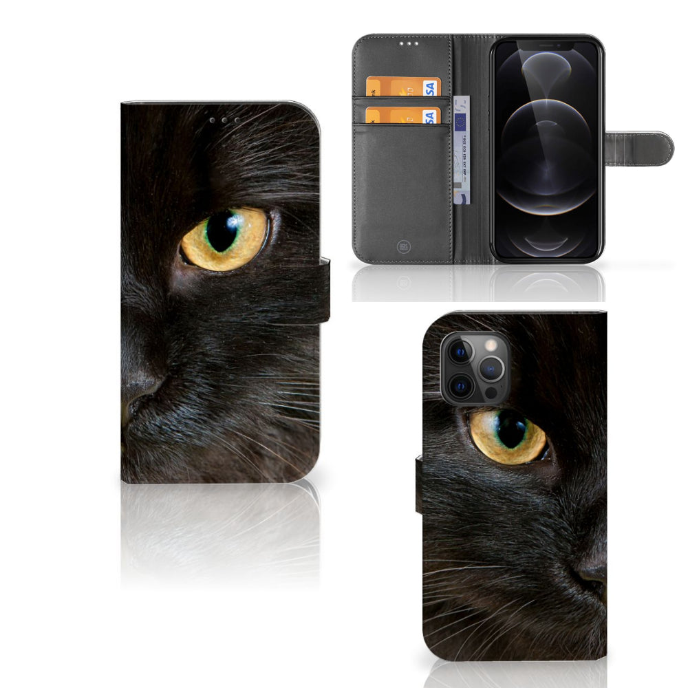 Apple iPhone 12 Pro Max Telefoonhoesje met Pasjes Zwarte Kat
