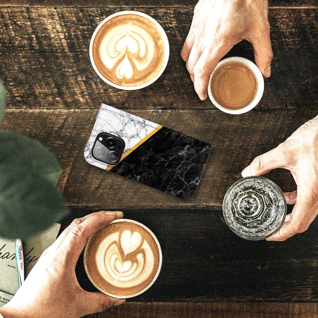 iPhone 14 Pro Standcase Marmer Wit Zwart - Origineel Cadeau Man - B2C Telecom