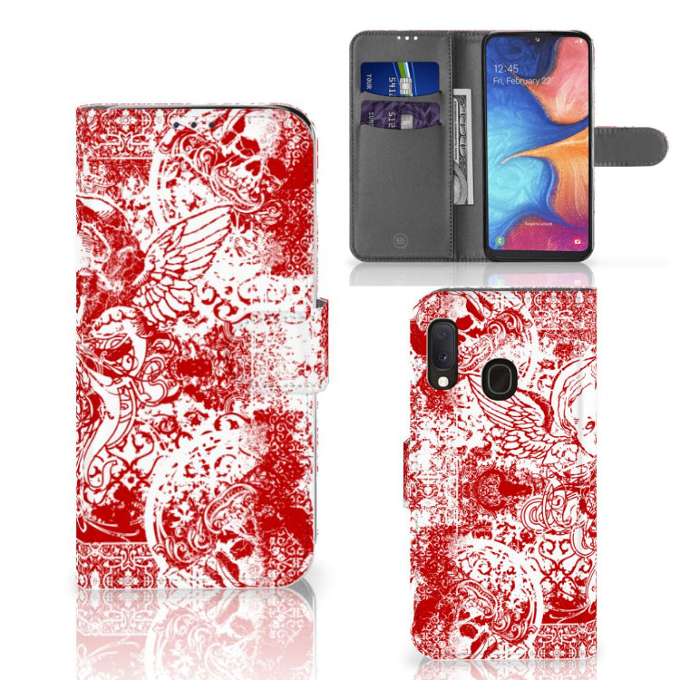 Telefoonhoesje met Naam Samsung Galaxy A20e Angel Skull Rood