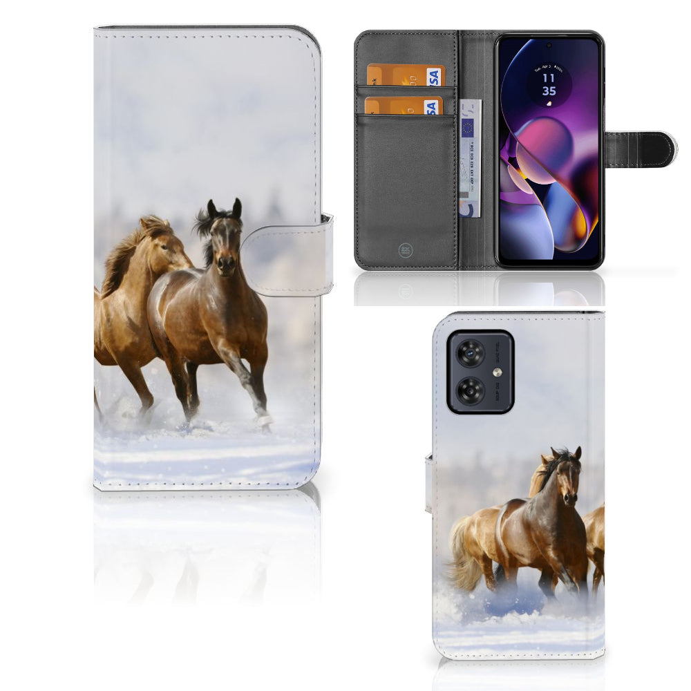 Motorola Moto G54 Telefoonhoesje met Pasjes Paarden